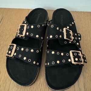BAMBOO Black Sandals with Gold Accents